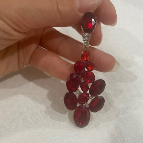 Red Gem and Rhinestone Earrings - Picture 2 of 5